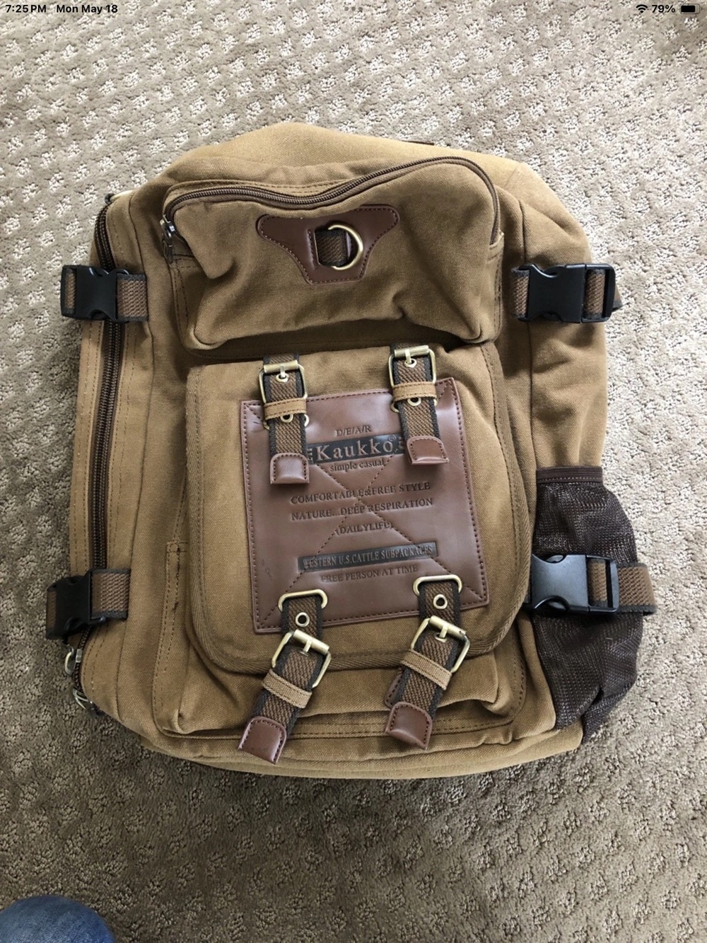Kaukko Men's Canvas Backpack in Brown with Leather Accents